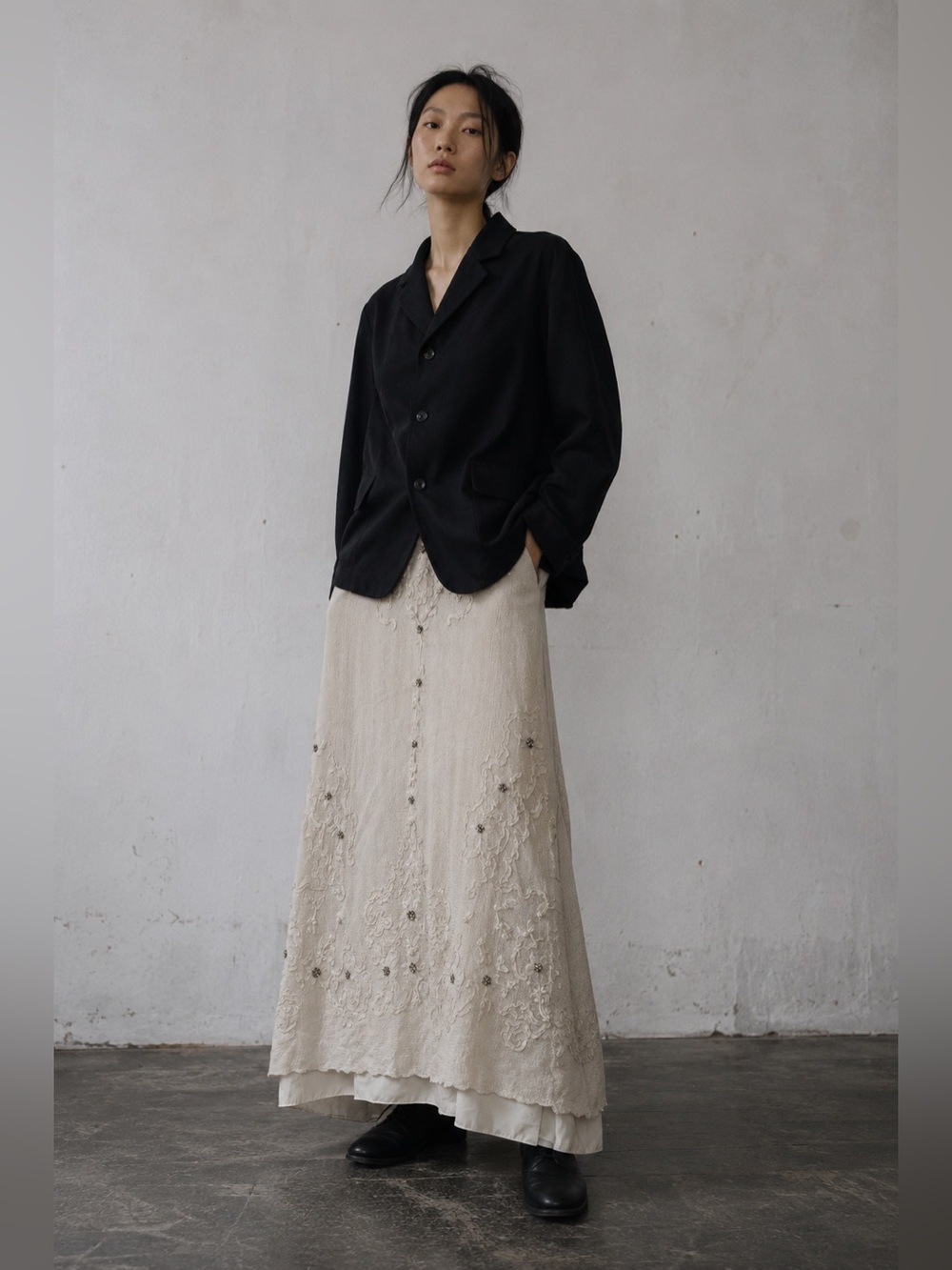 Rick Owens Olmar Mirta Gareth Pugh Full Length Embellished Embroidery Skirt